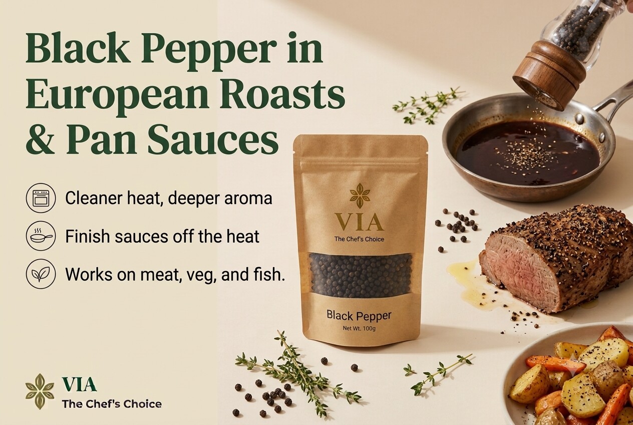 Black pepper roasting in pan
